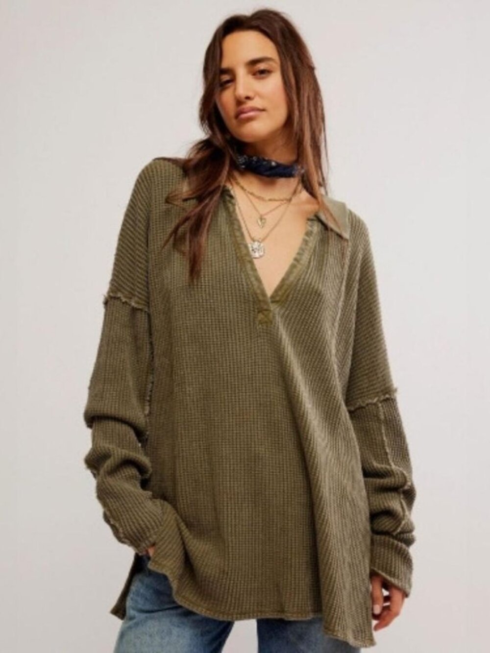 ☀️ Free People Travis Polo Oversized Military Olive Green NWOT M